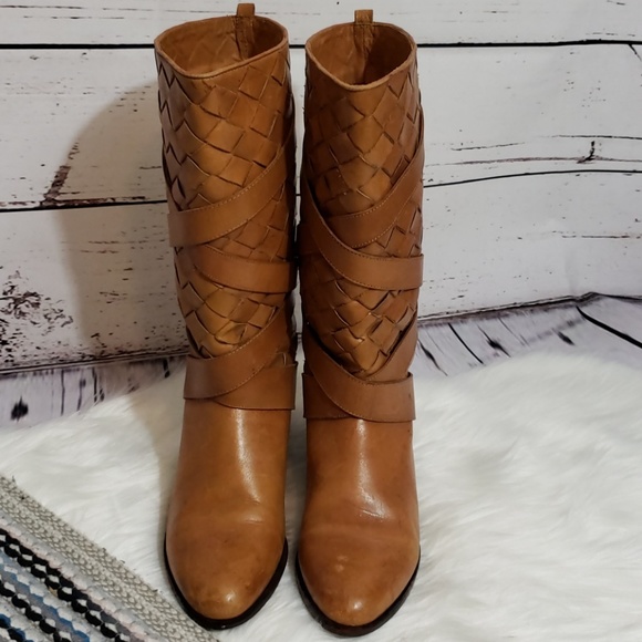 Vintage Bass Woven Riding Boots Size 6N Cognac - Picture 2 of 8